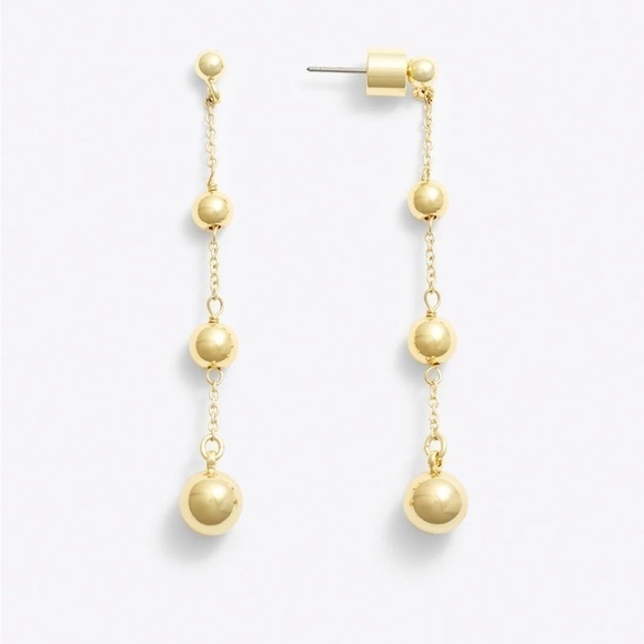 Draper James 12K Shiny Gold Plated Brass Linear Dangling Gold Bead Earrings - Picture 1 of 4